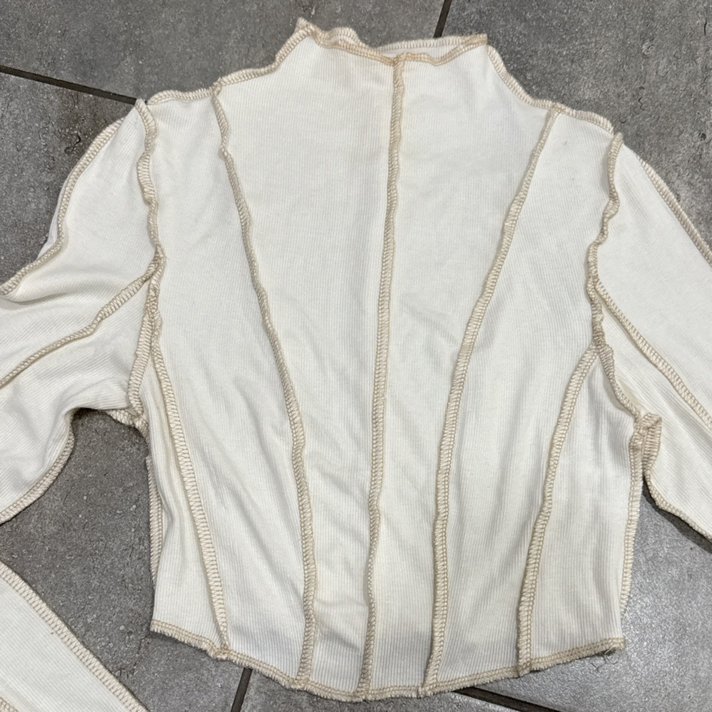 12th Tribe Ivory Ribbed Knit Top - Picture 2 of 3